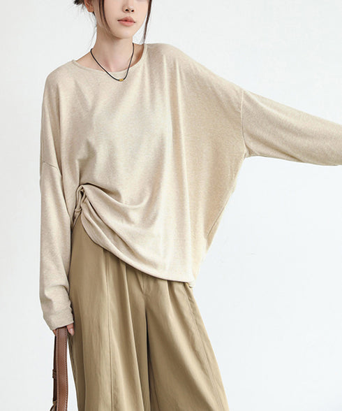 ドルマンスリーブロンTゆったりカットソー レディース オーバーサイズロングTシャツ 落ち感秋服 大人可愛いプルオーバー クルーネックトップス長袖 抜け感体型カバー 2SHENSHI-002